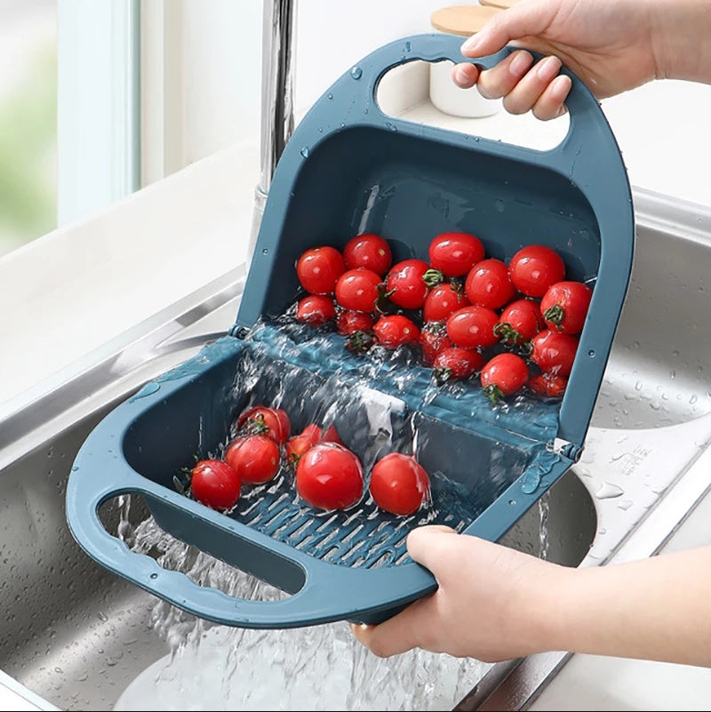 Folding Fruit And Vegetable Drain Basket With Handle For Sink Storage