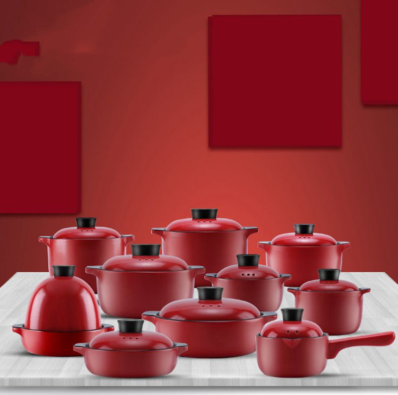 China Red Ceramic Multi Purpose Stock Pot High Temperature Resistant
