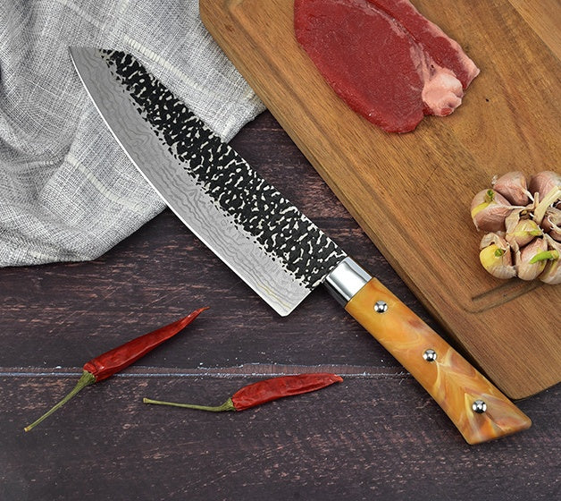 Stainless Steel Chef Knife With Marbled Handle For Meat Slicing