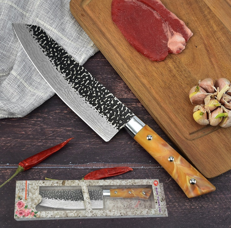 Stainless Steel Chef Knife With Marbled Handle For Meat Slicing