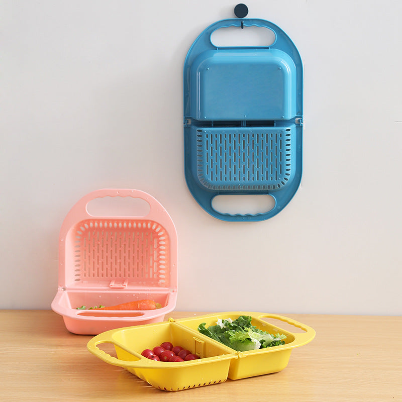 Folding Fruit And Vegetable Drain Basket With Handle For Sink Storage