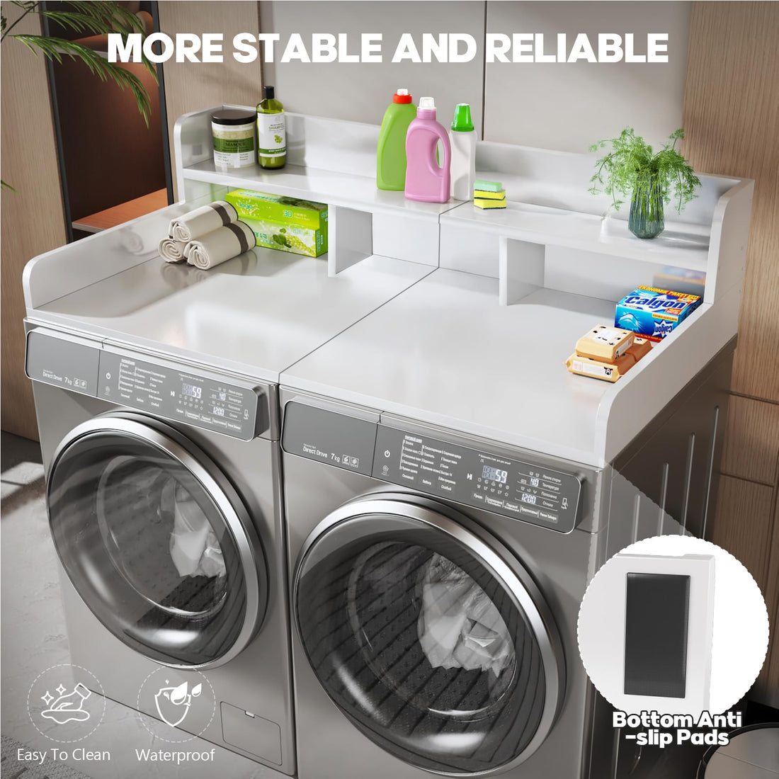 Washer Dryer Countertop Organizer Double Layer Shelf With Non Slip Pads