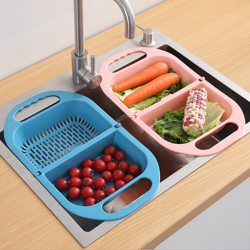 Folding Fruit And Vegetable Drain Basket With Handle For Sink Storage