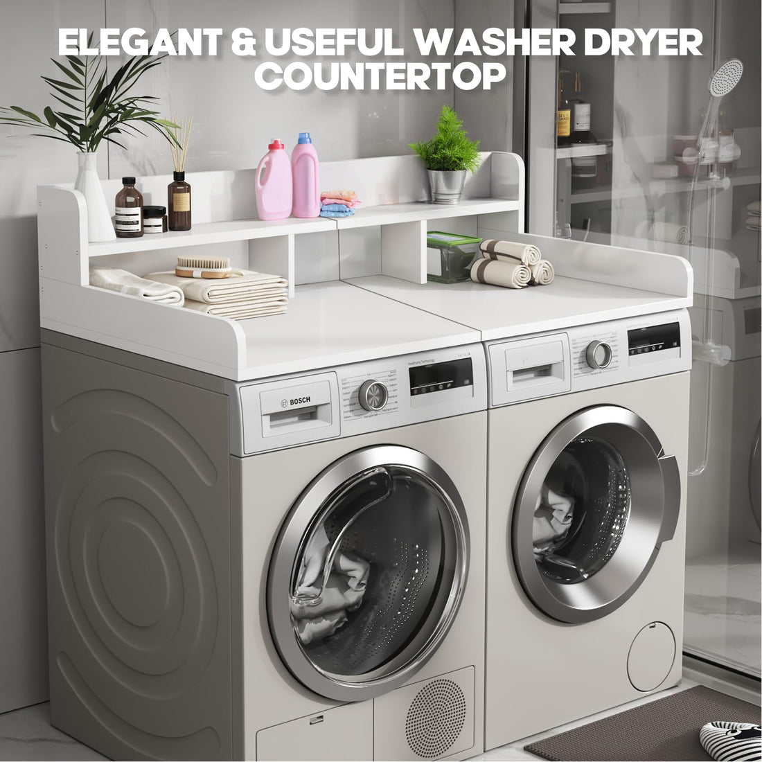 Washer Dryer Countertop Organizer Double Layer Shelf With Non Slip Pads