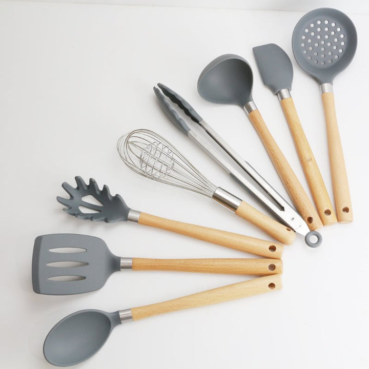 Wooden Handle Silicone Kitchen Utensil Set