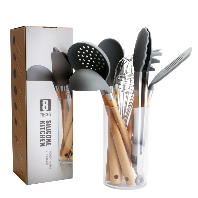 Wooden Handle Silicone Kitchen Utensil Set
